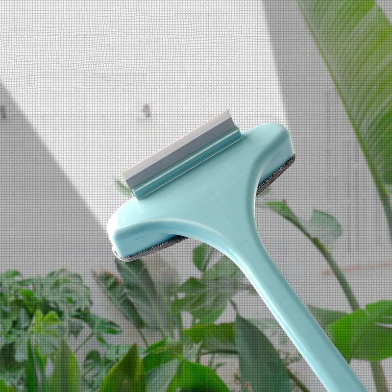 Blue window screen cleaning brush with crevice tool and detachable head for household window maintenance