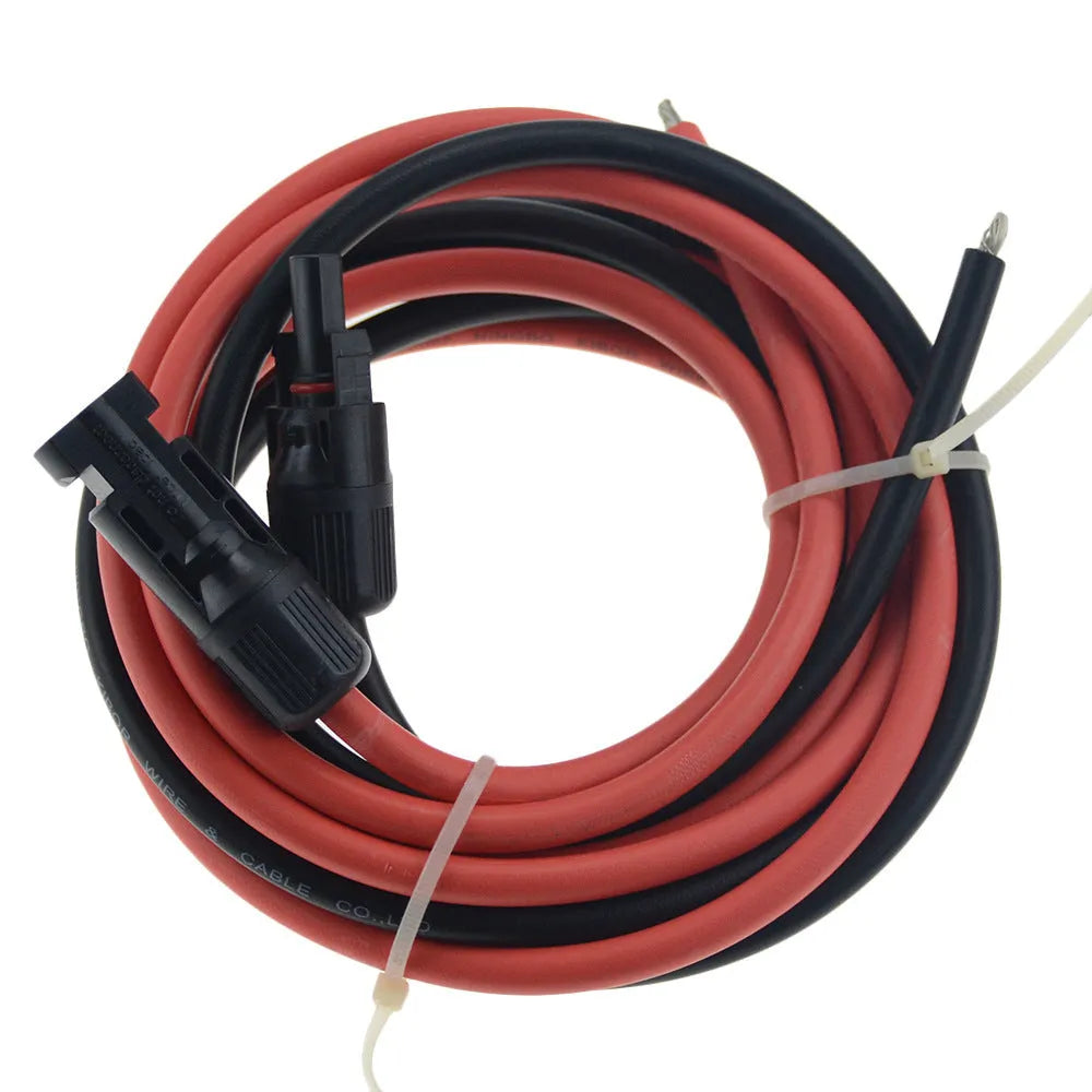 Black solar extension cable with MC4 connectors, showing cable thickness and connector detail