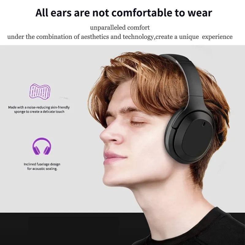 Black Gorsun E98 over-ear wireless Bluetooth headphones with memory-protein ear cushions and adjustable stainless steel headband.