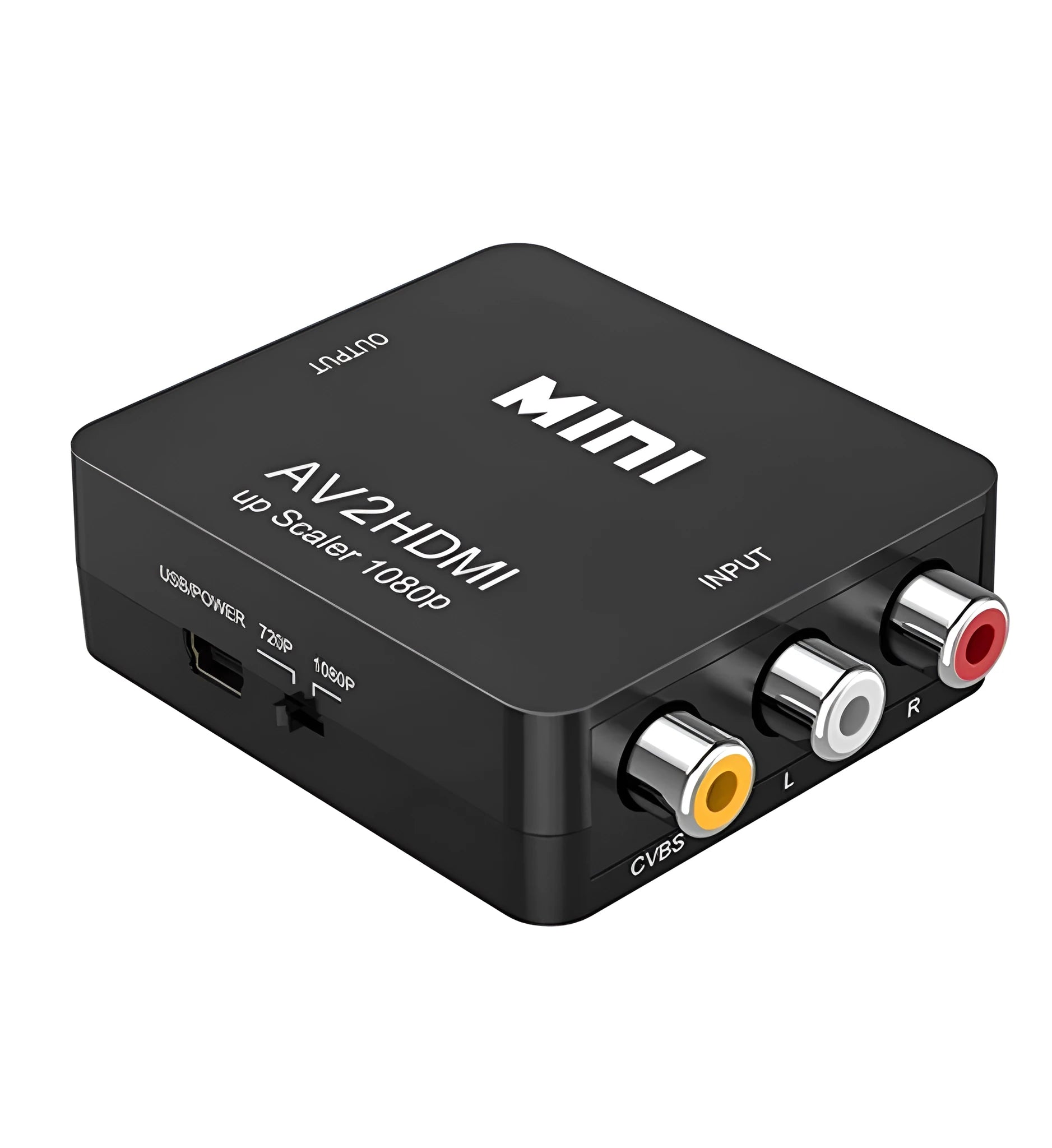 White and black AV to HDMI converter with 0.5m cable for 1080p TV connections