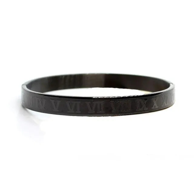 316L stainless steel bangle bracelet in silver finish with smooth surface on neutral background