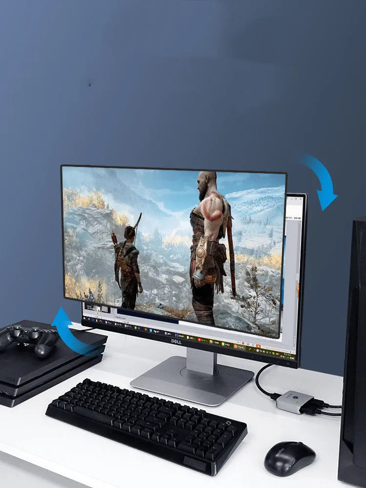 Grey HDMI one to two splitter switcher device with 4K support for computer TV monitors