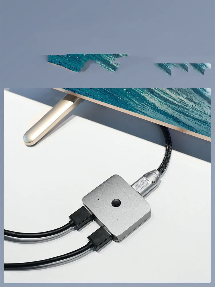 Grey HDMI one to two splitter switcher device with 4K support for computer TV monitors