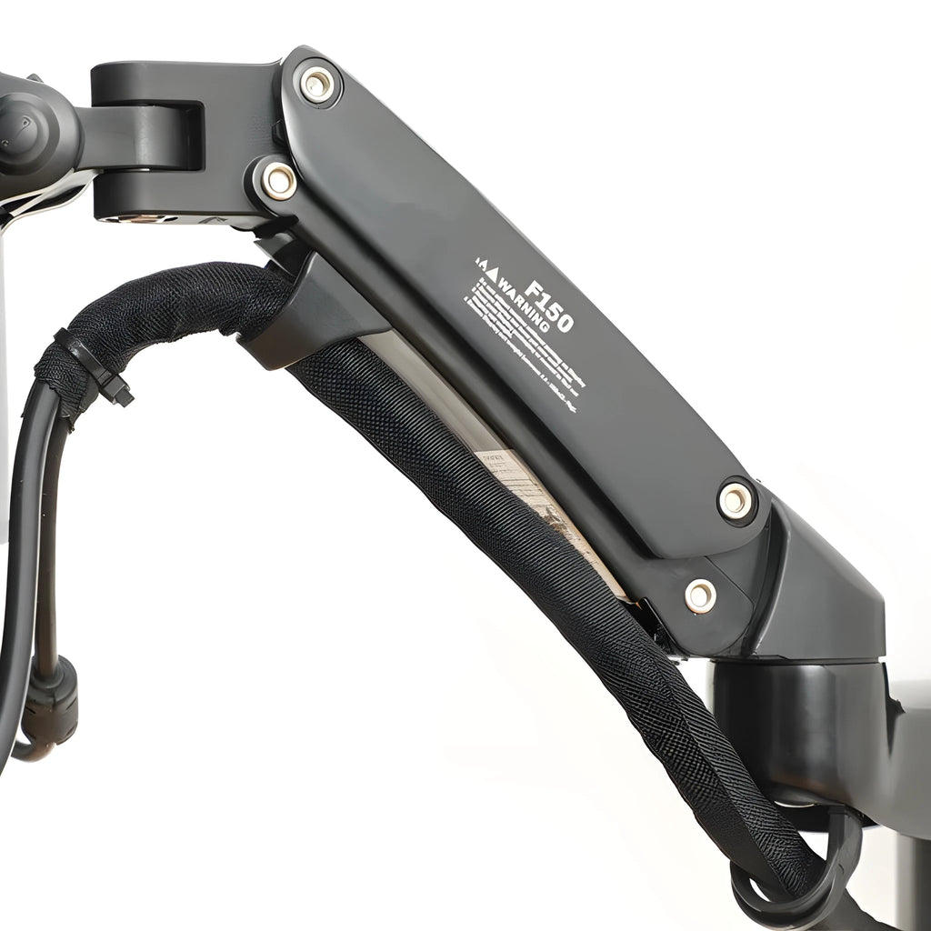 Black wall-mounted computer monitor stand with telescopic lifting arm and rotating screen mount
