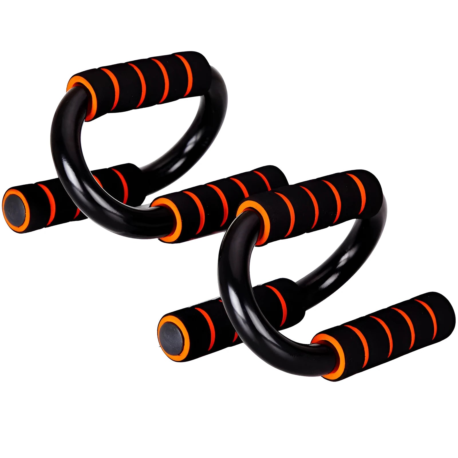 Black steel and foam push-up stand measuring 19x13x13cm on a gym floor