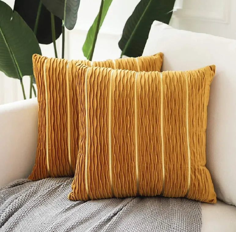 Striped velvet cushion cover 45x45cm in wine red colour with reversible solid side