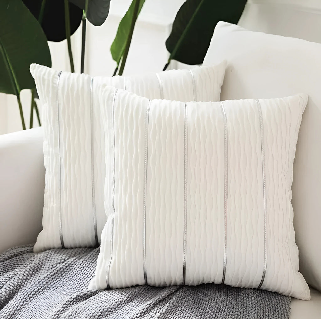 Striped velvet cushion cover 45x45cm in wine red colour with reversible solid side