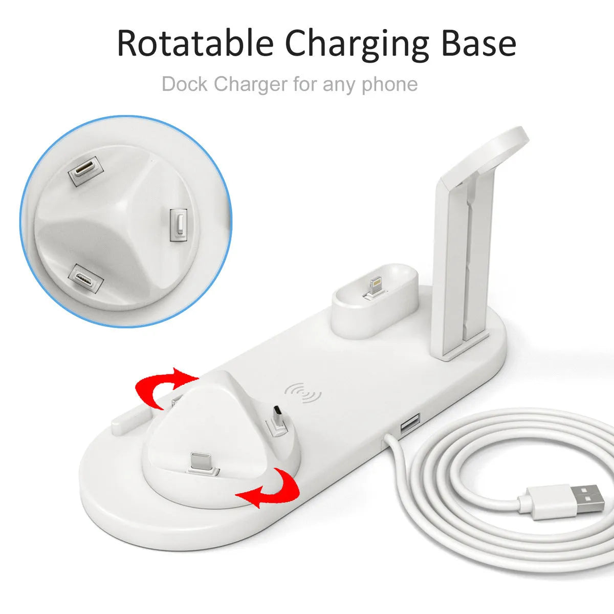 Three-in-one wireless charging bracket for watch, headset and iPhone in black or white colours