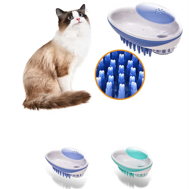Pet bath brush with soft silicone bristles and ergonomic handle in blue colour