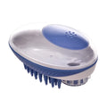 Pet bath brush with soft silicone bristles and ergonomic handle in blue colour