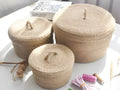 Japanese style linen fabric storage basket with dustproof cover in small, medium, and large sizes
