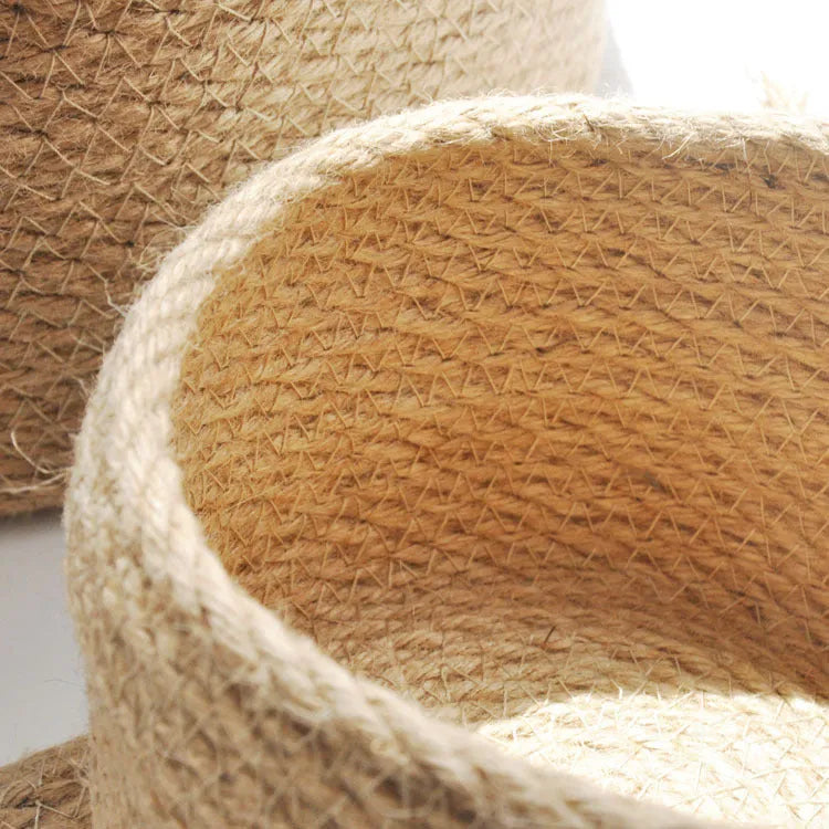 Japanese style linen fabric storage basket with dustproof cover in small, medium, and large sizes