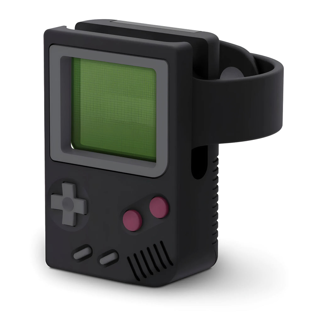 Small silicone watch charging stand in Black compatible with iWatch 5th generation on a desktop