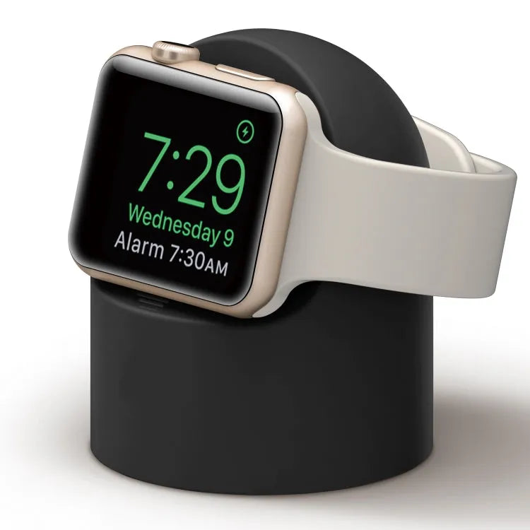 Small silicone watch charging stand in Black compatible with iWatch 5th generation on a desktop