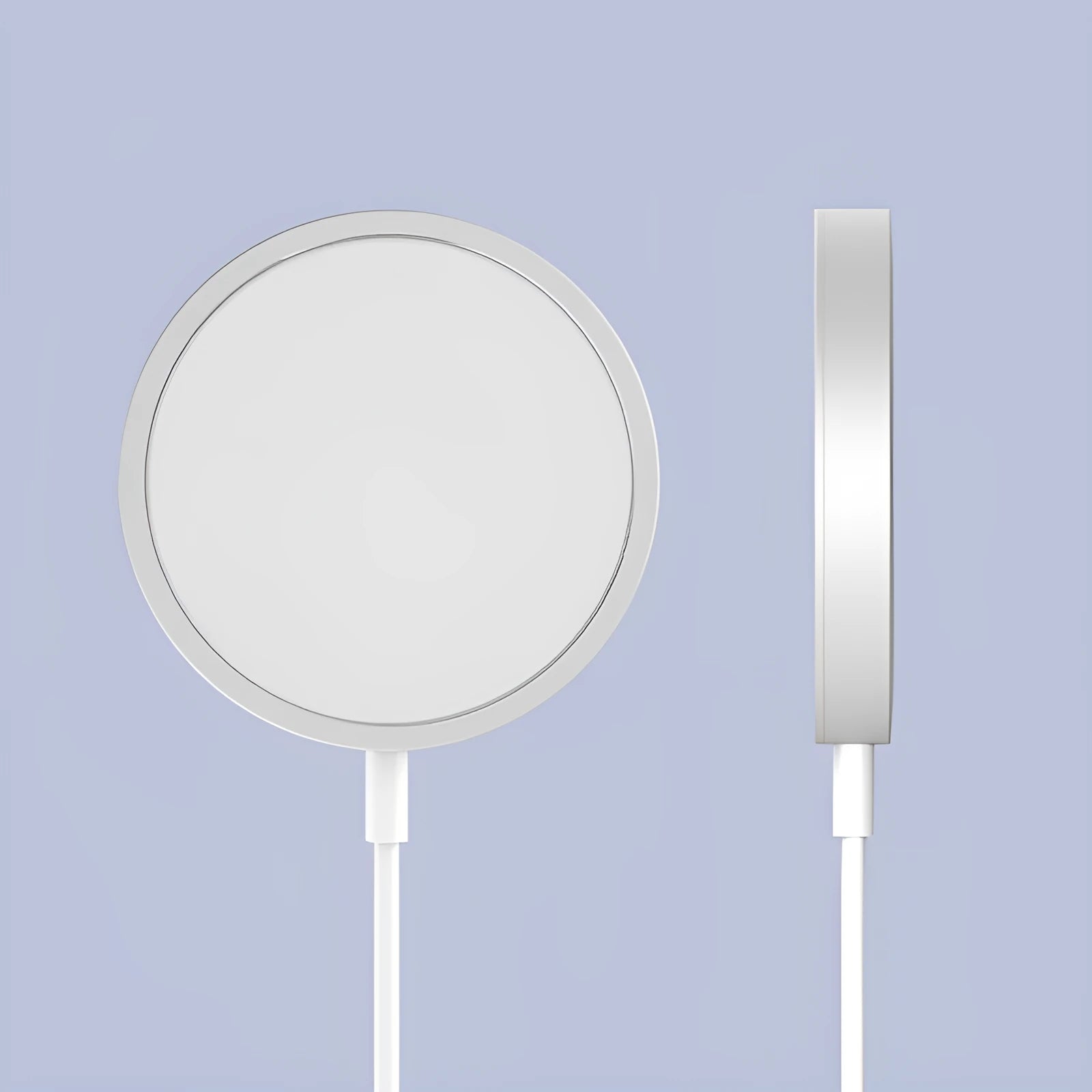 Silver metal Magsafe compatible magnetic wireless charger for iPhone with USB cable