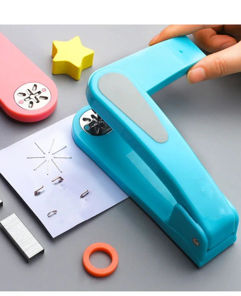 360-degree rotatable desktop stapler in colour options showing rotating head and paper feed