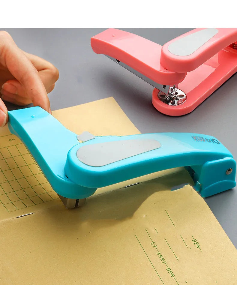 360-degree rotatable desktop stapler in colour options showing rotating head and paper feed