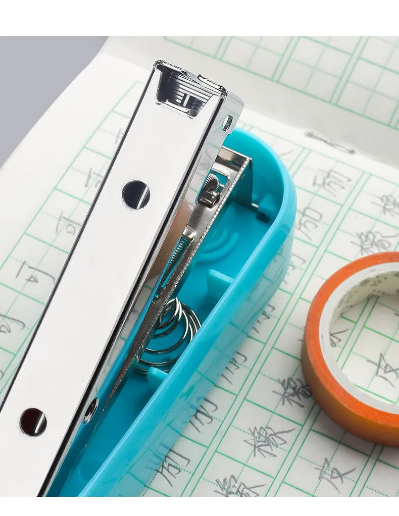 360-degree rotatable desktop stapler in colour options showing rotating head and paper feed