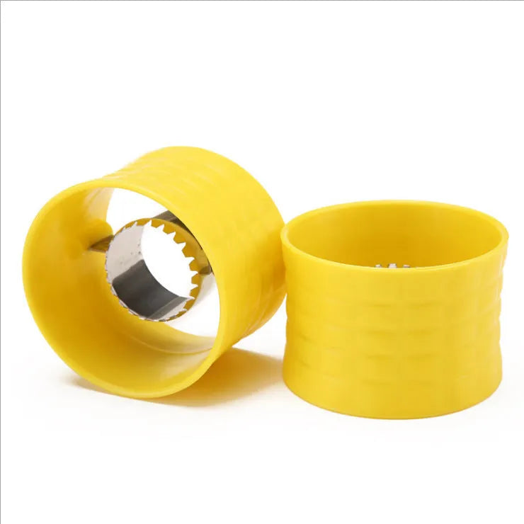 Yellow manual corn grinder thresher with PP grip and stainless steel gear for peeling corn kernels.