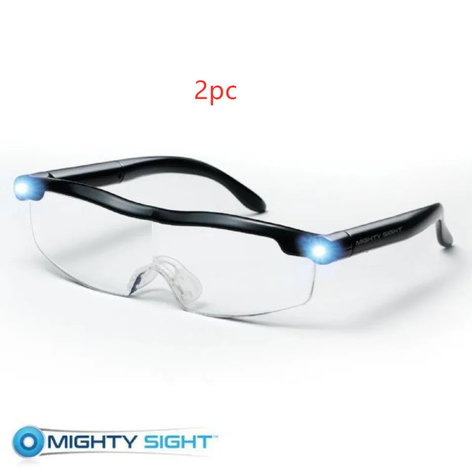 Transparent black USB LED reading glasses with integrated illumination and ABS plastic frame