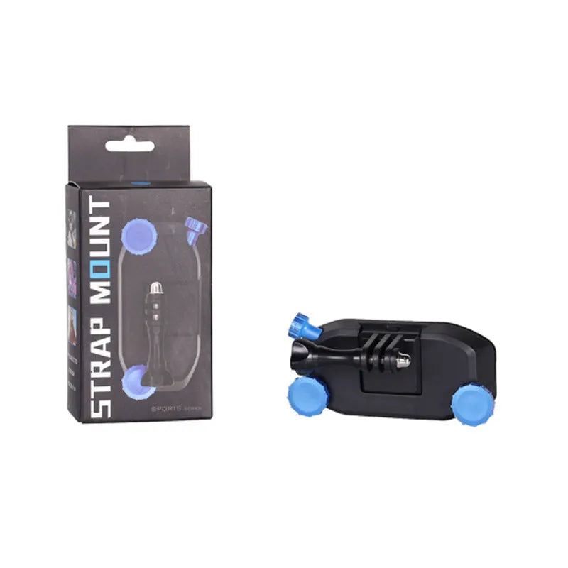 Blue plastic GoPro shoulder strap buckle for backpack camera mounting