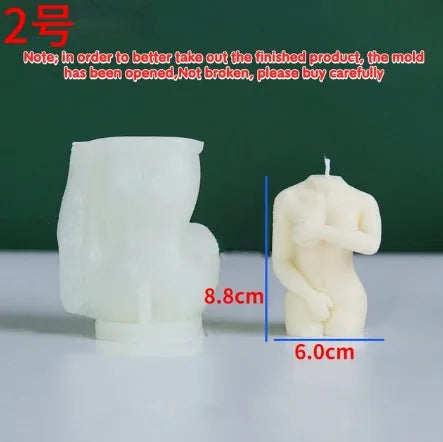 Flexible silicone mould for making female figure candles in three natural pose styles