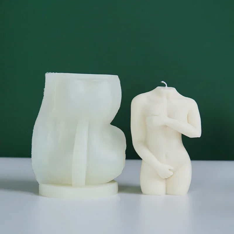 Flexible silicone mould for making female figure candles in three natural pose styles