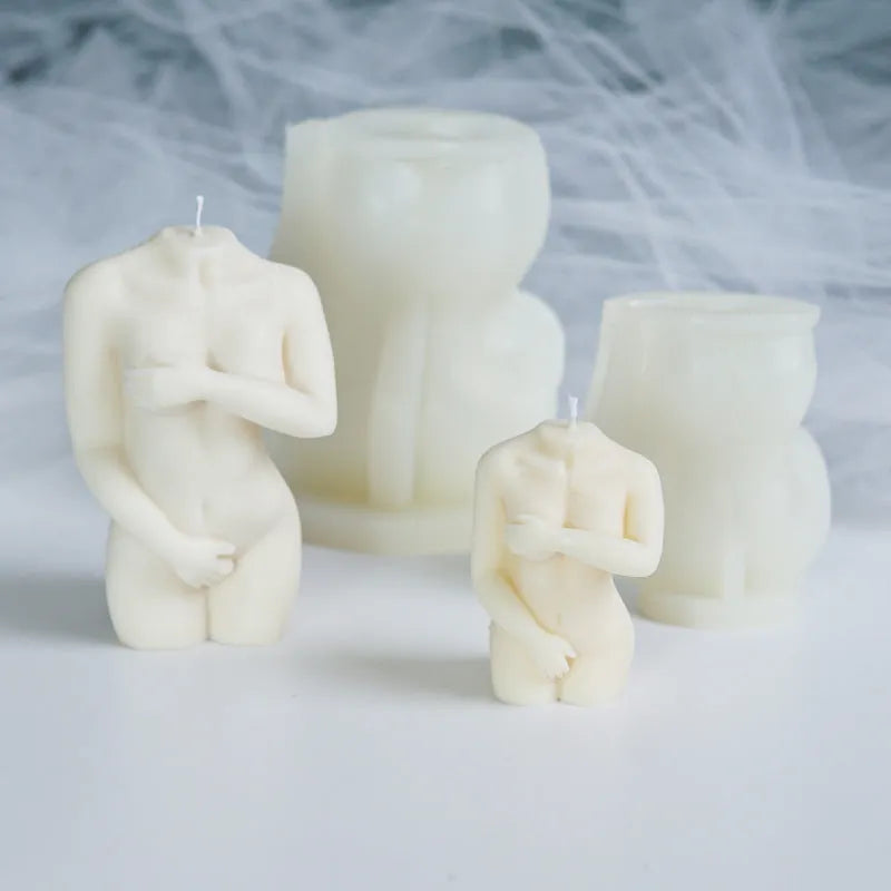 Flexible silicone mould for making female figure candles in three natural pose styles