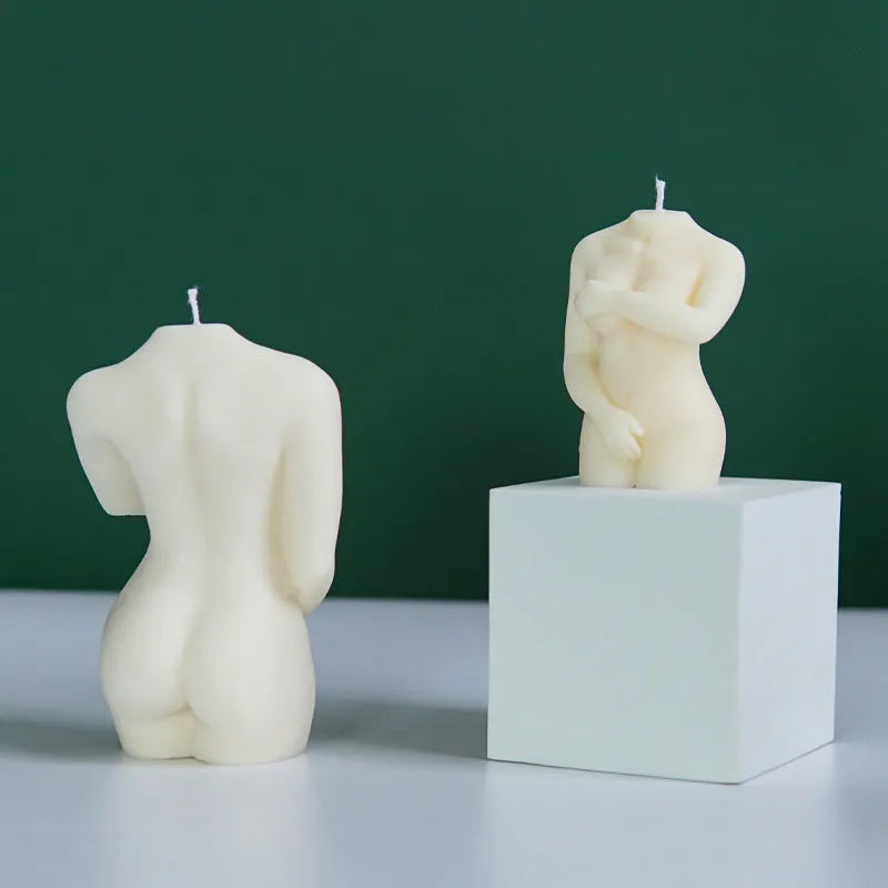 Flexible silicone mould for making female figure candles in three natural pose styles