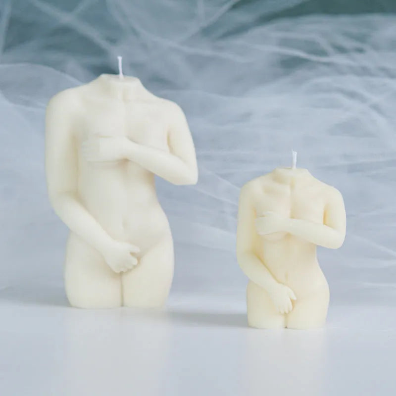 Flexible silicone mould for making female figure candles in three natural pose styles