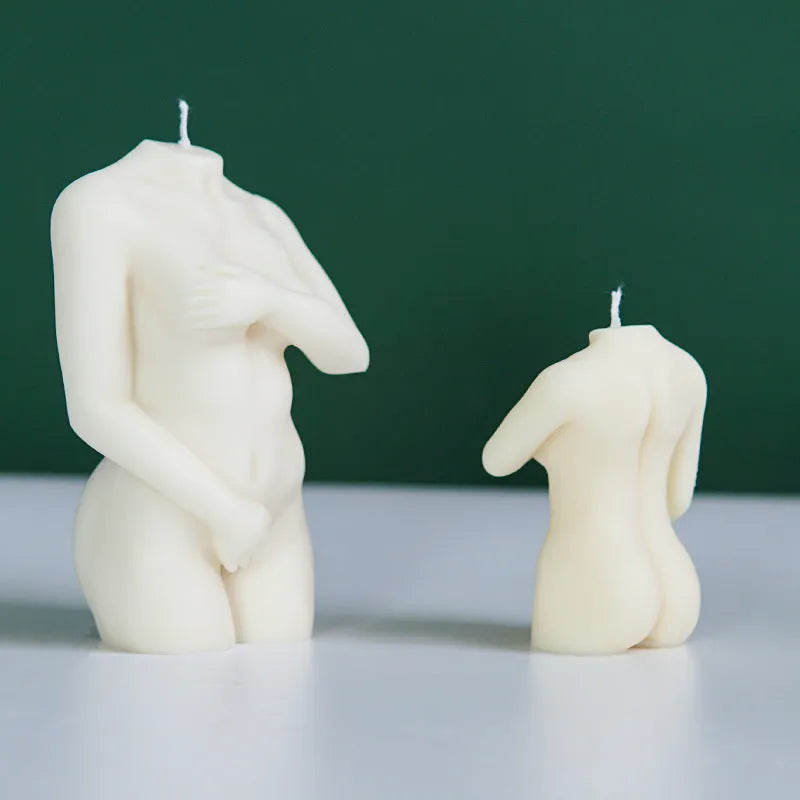 Flexible silicone mould for making female figure candles in three natural pose styles