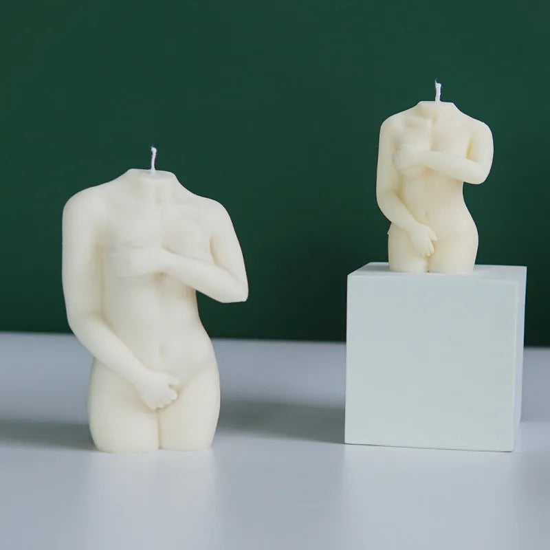 Flexible silicone mould for making female figure candles in three natural pose styles