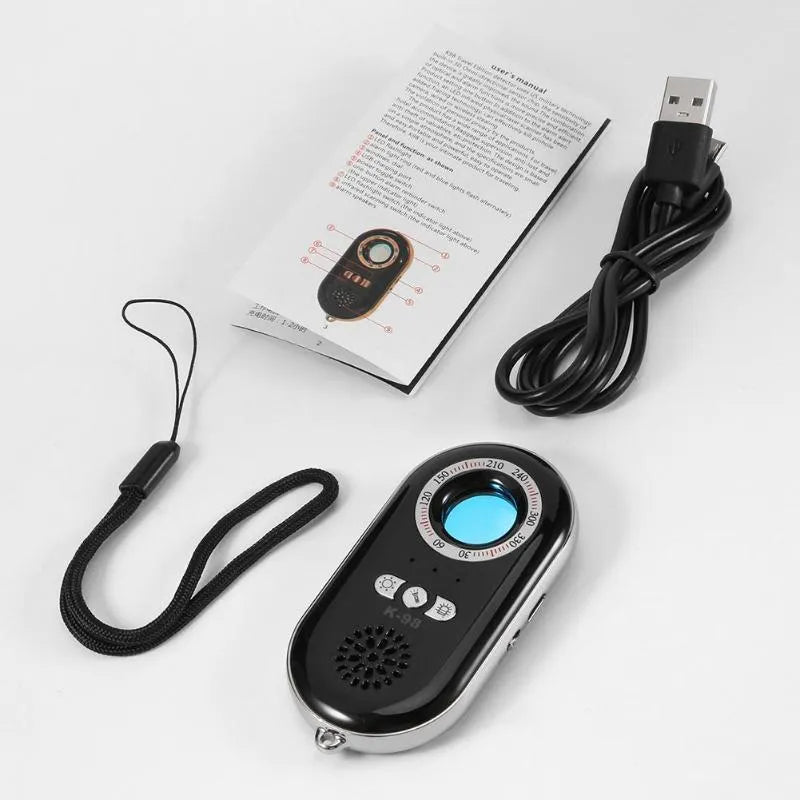 Compact black wireless security detector with vibration alarm for travel anti-theft protection