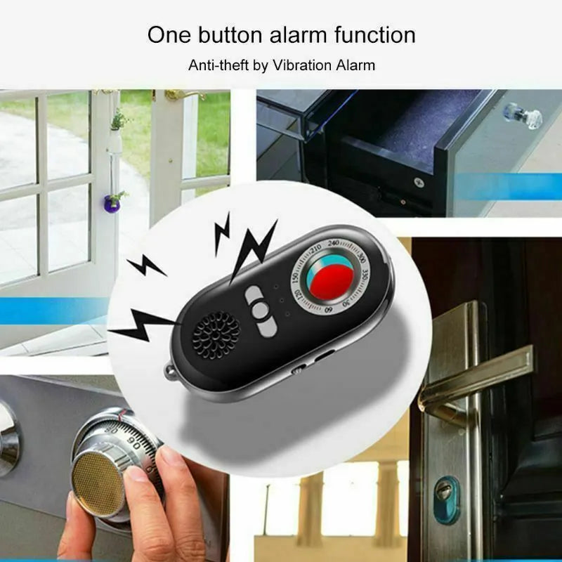 Compact black wireless security detector with vibration alarm for travel anti-theft protection