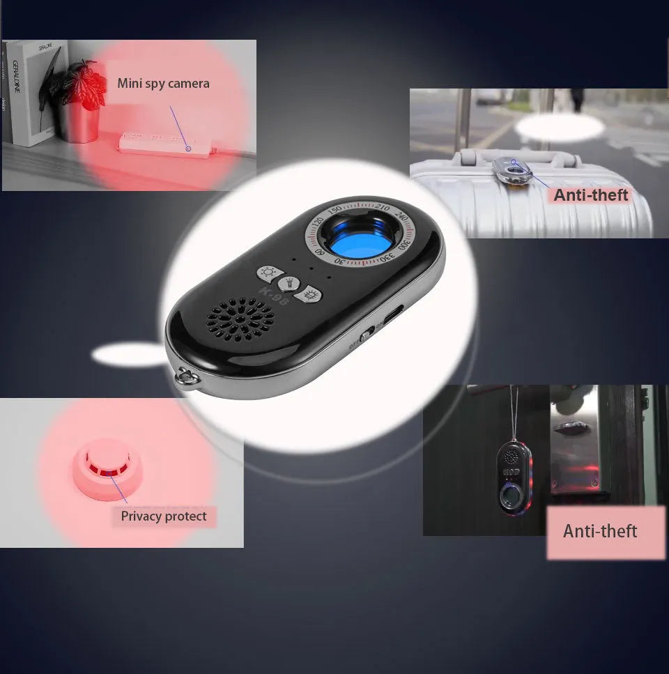 Compact black wireless security detector with vibration alarm for travel anti-theft protection