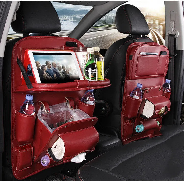 PU leather car seat back storage hanging organiser bag with multiple pockets