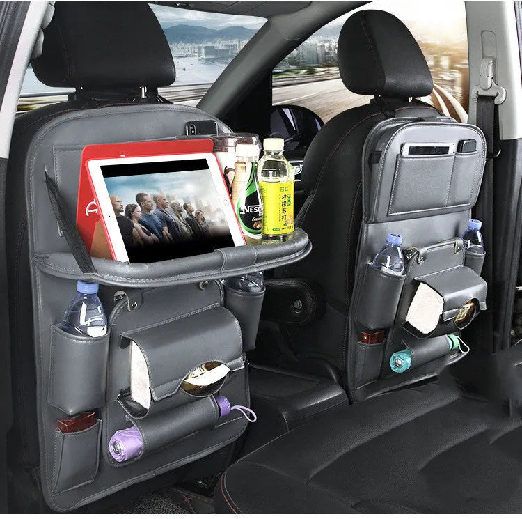 PU leather car seat back storage hanging organiser bag with multiple pockets