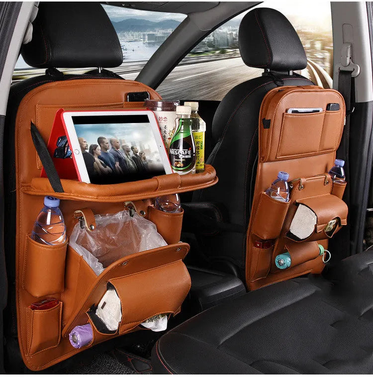 PU leather car seat back storage hanging organiser bag with multiple pockets