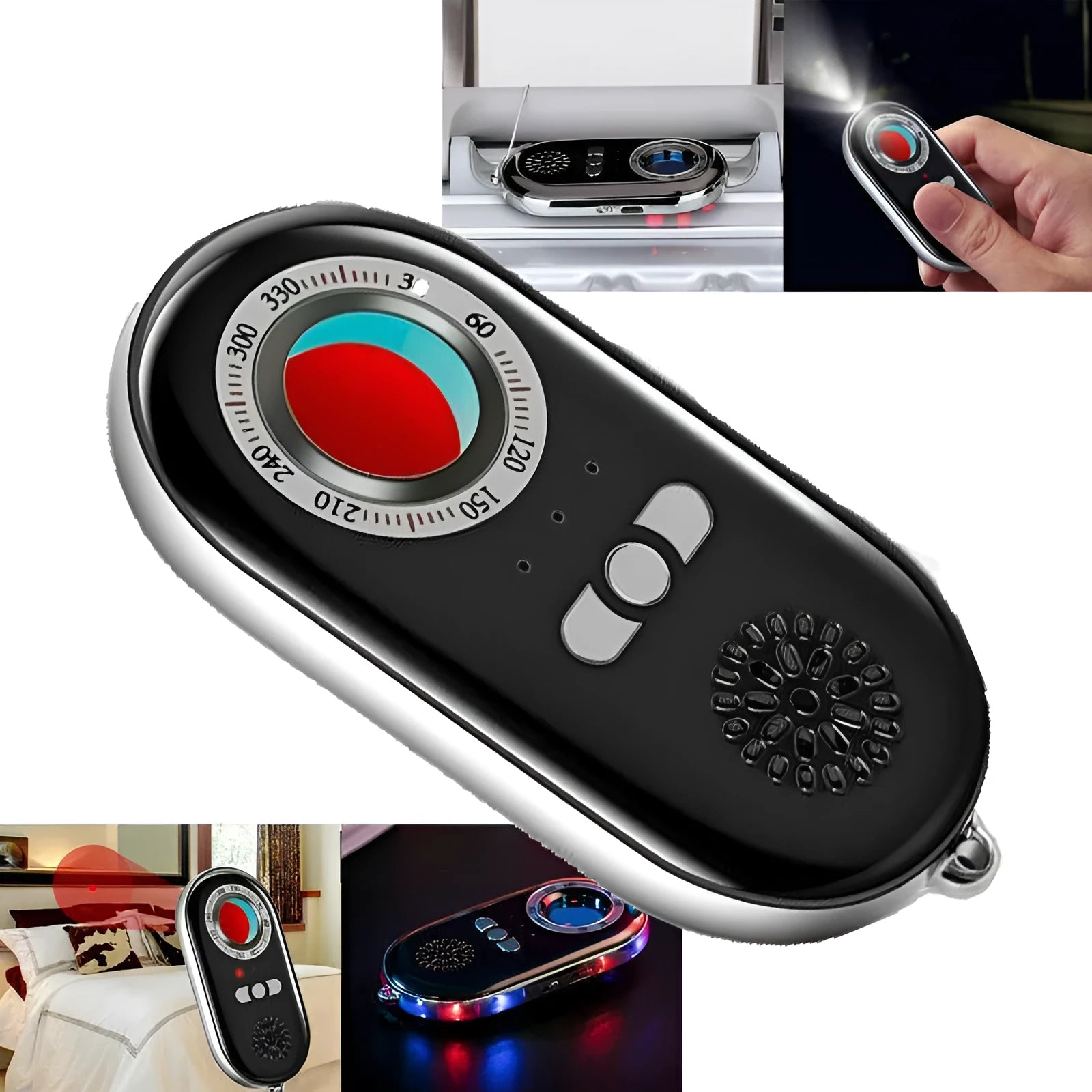Compact black wireless security detector with vibration alarm for travel anti-theft protection
