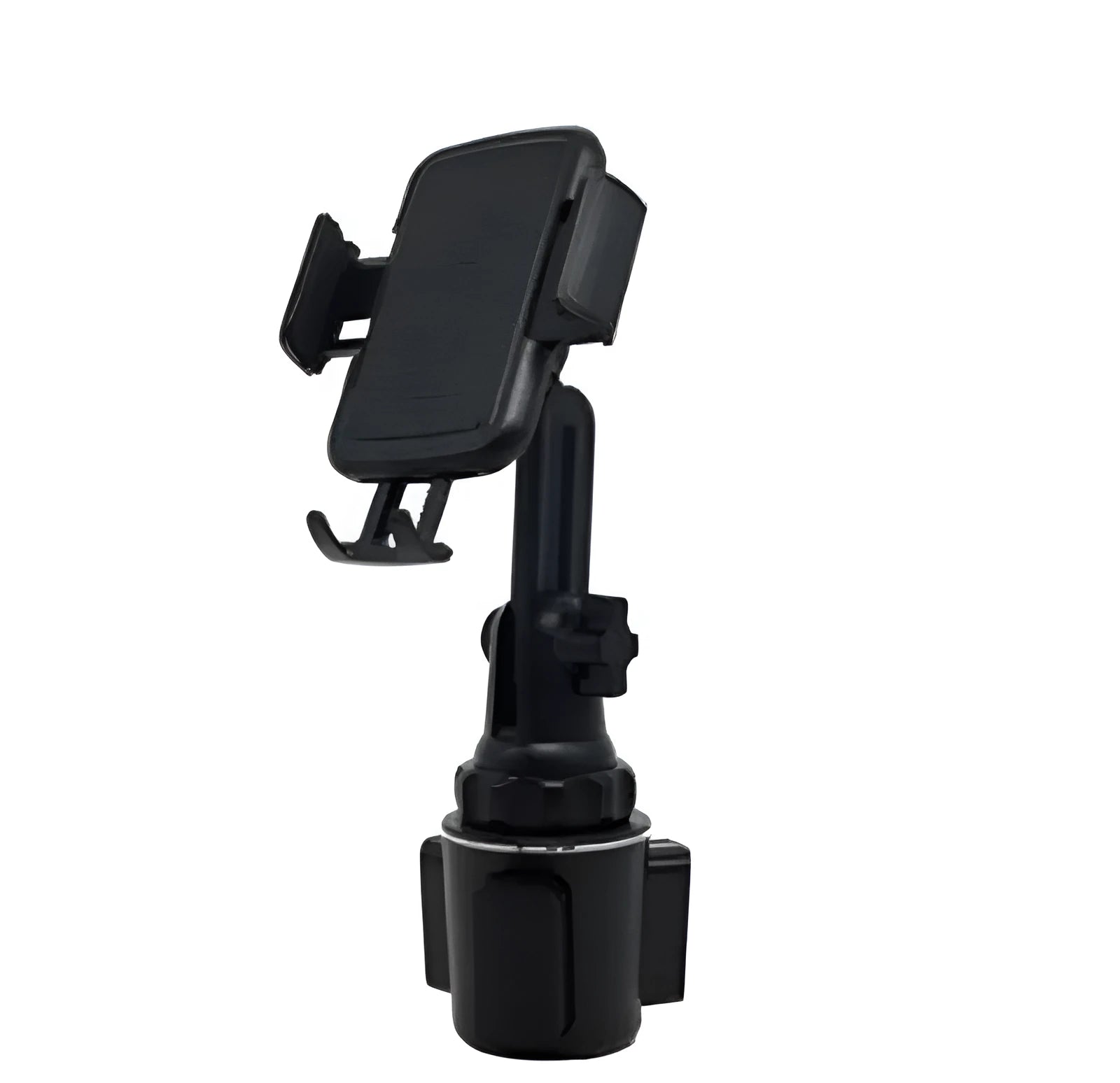 Black ABS car phone holder with adjustable height and 360-degree rotation for mobile devices