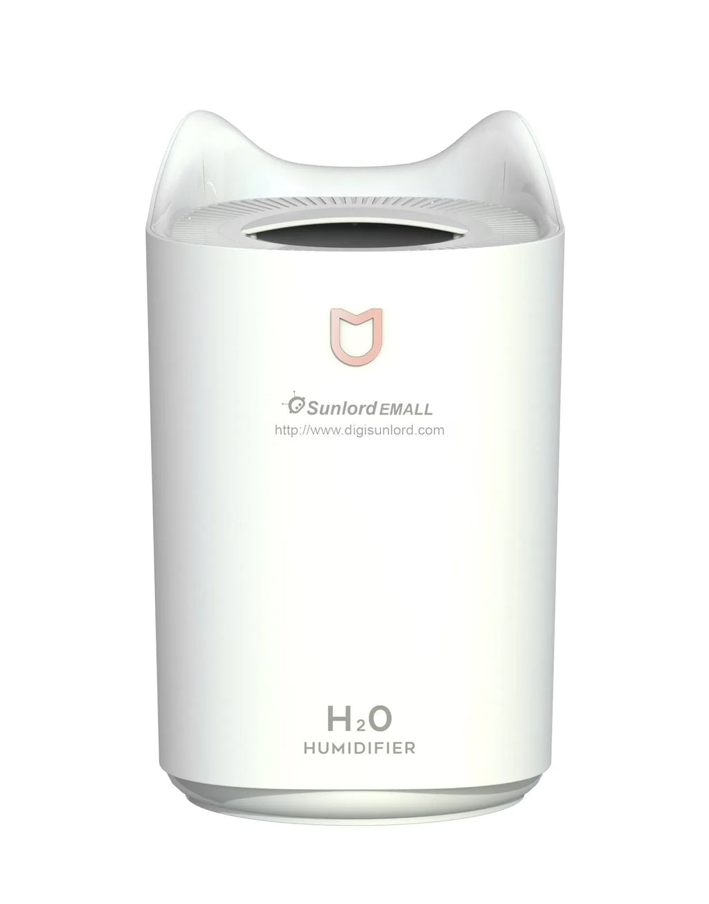 Double spray humidifier with three mist outlets in coral pink colour with USB cable