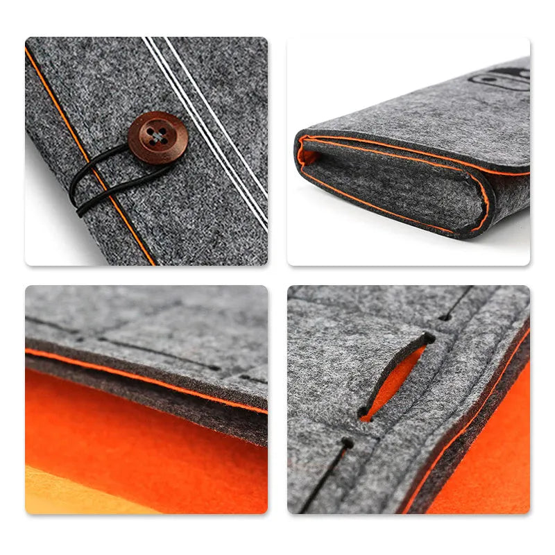 Black felt protective pouch for Nintendo Switch console showing game card slots and double layer design