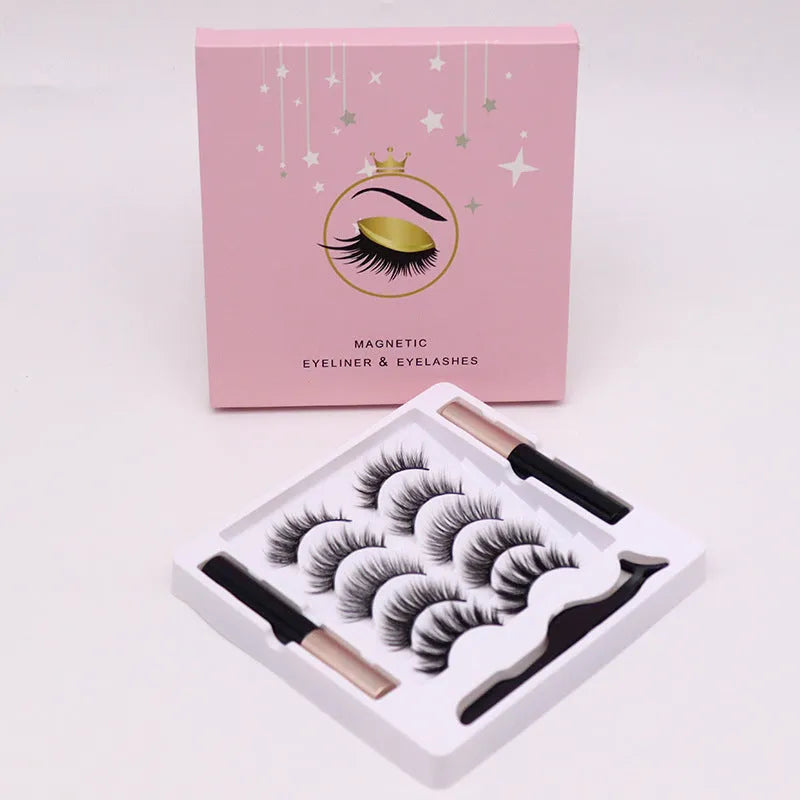 Magnetic false eyelashes and dual-purpose eyeliner set with 5 pairs of lashes.