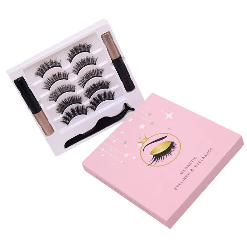 Magnetic false eyelashes and dual-purpose eyeliner set with 5 pairs of lashes.