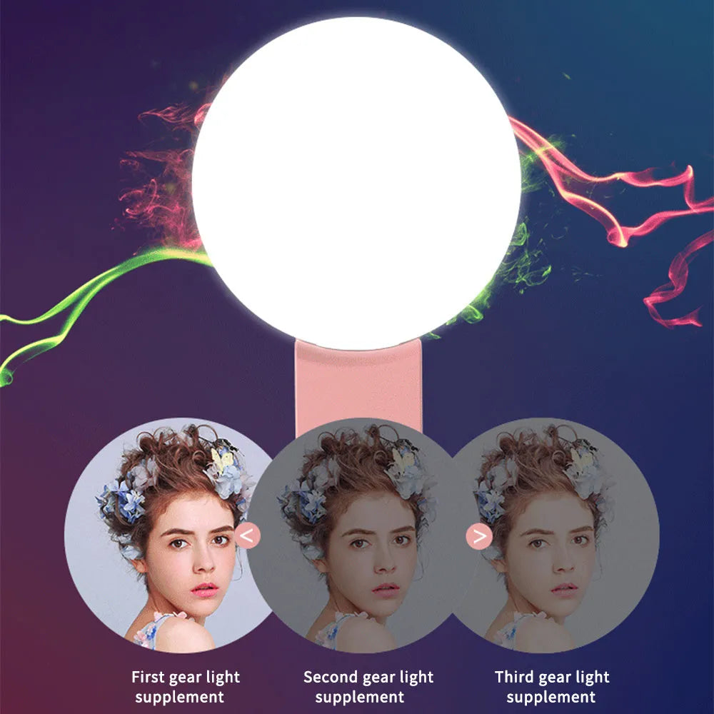 Round clip-on mini fill light for mobile phones in four colours with professional flash capabilities
