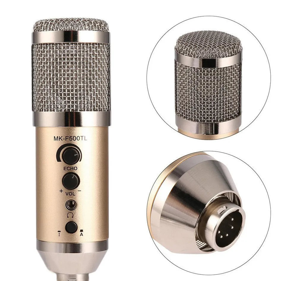 Gold wireless condenser microphone for mobile phones and computers with mounting bracket