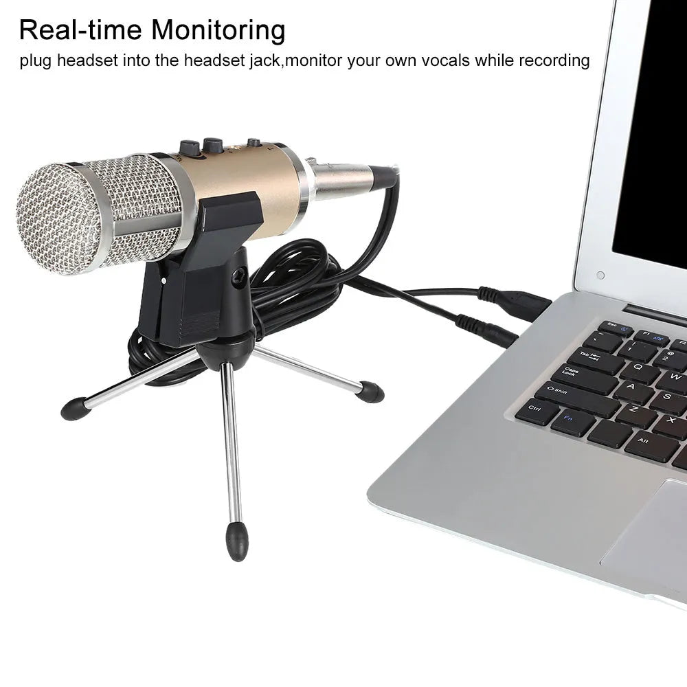 Gold wireless condenser microphone for mobile phones and computers with mounting bracket
