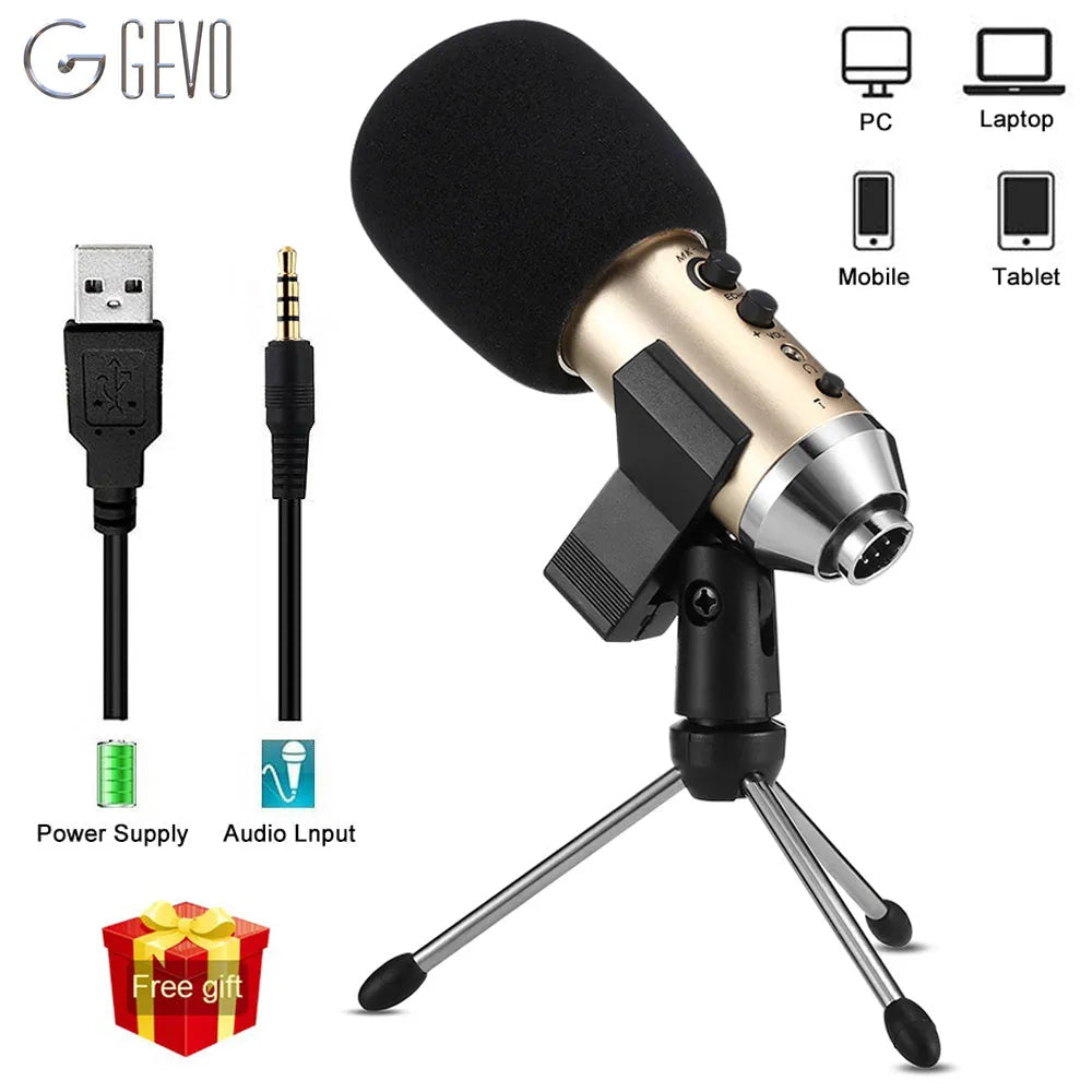 Gold wireless condenser microphone for mobile phones and computers with mounting bracket