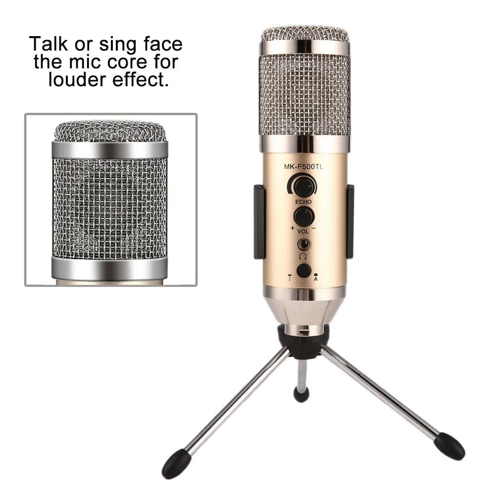 Gold wireless condenser microphone for mobile phones and computers with mounting bracket