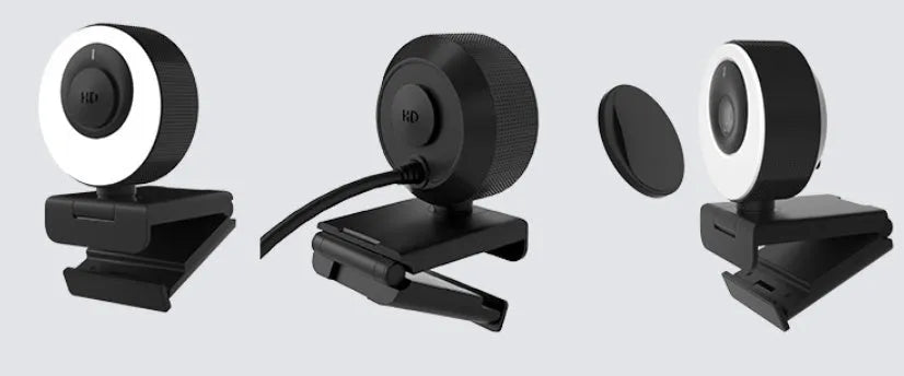 Black USB webcam with 1080p resolution, auto-focus, and a built-in microphone on a 1.7m cable